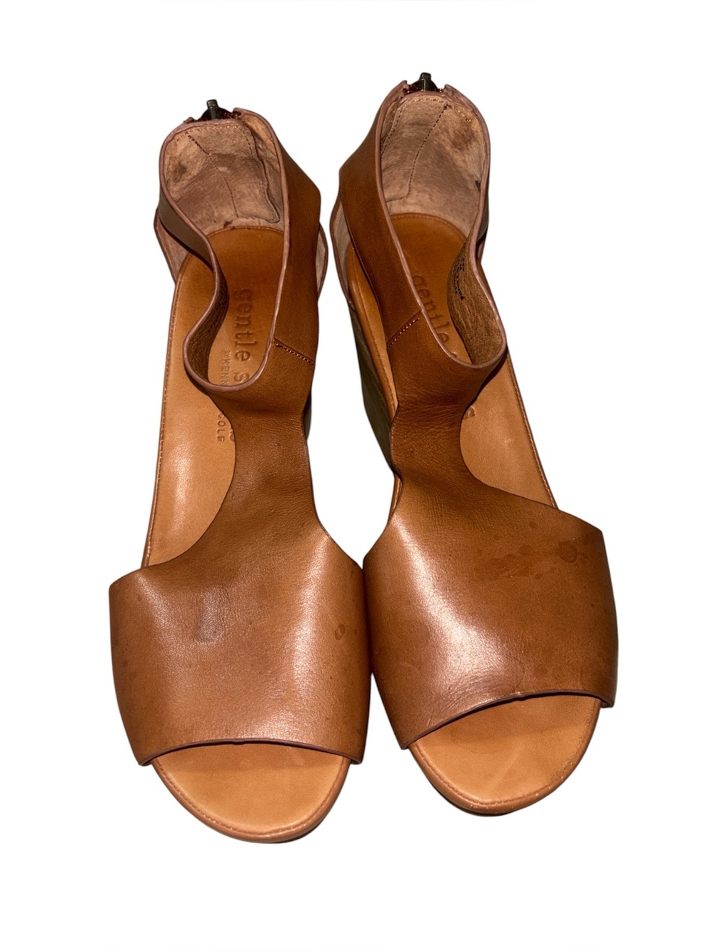 Gentle souls Women's Juniper Tea Tan Leather Open-Toe Wedge Sandals, 7
